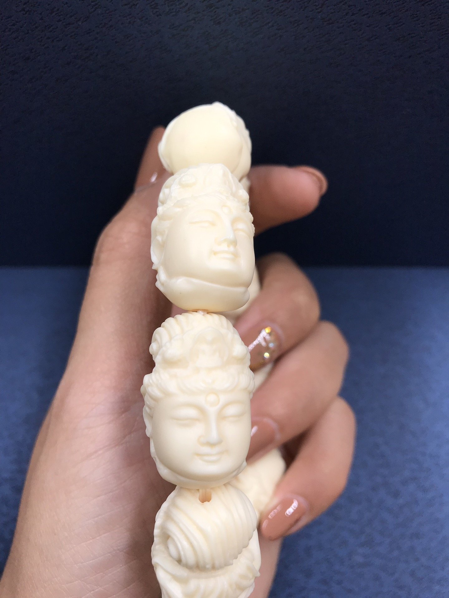 Ivory fruit carved Guanyin head prayer bead bracelet, Bodhi seed coconut wood hand-held prayer bead cart hanging accessory, gift box set pic 3