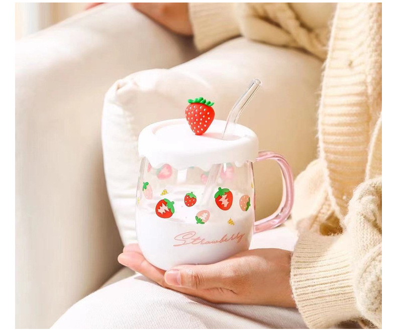 夏日饮品杯清新草莓吸管杯办公耐热玻璃杯学生闺蜜水杯一件代发详情19