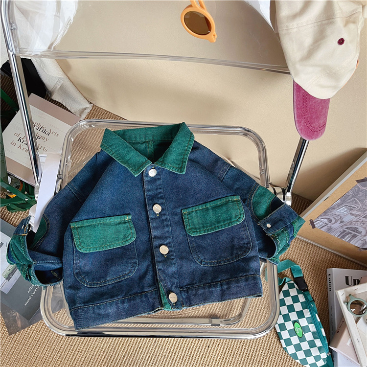 儿童牛仔外套春秋装男童洋气长袖开衫小宝宝春秋季新款拼色上衣潮详情4