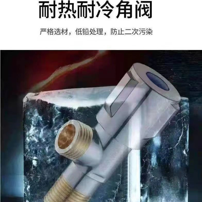 全铜三角阀热水器冷热水止水阀一进二出卫生间家用黑色加长款角阀详情7