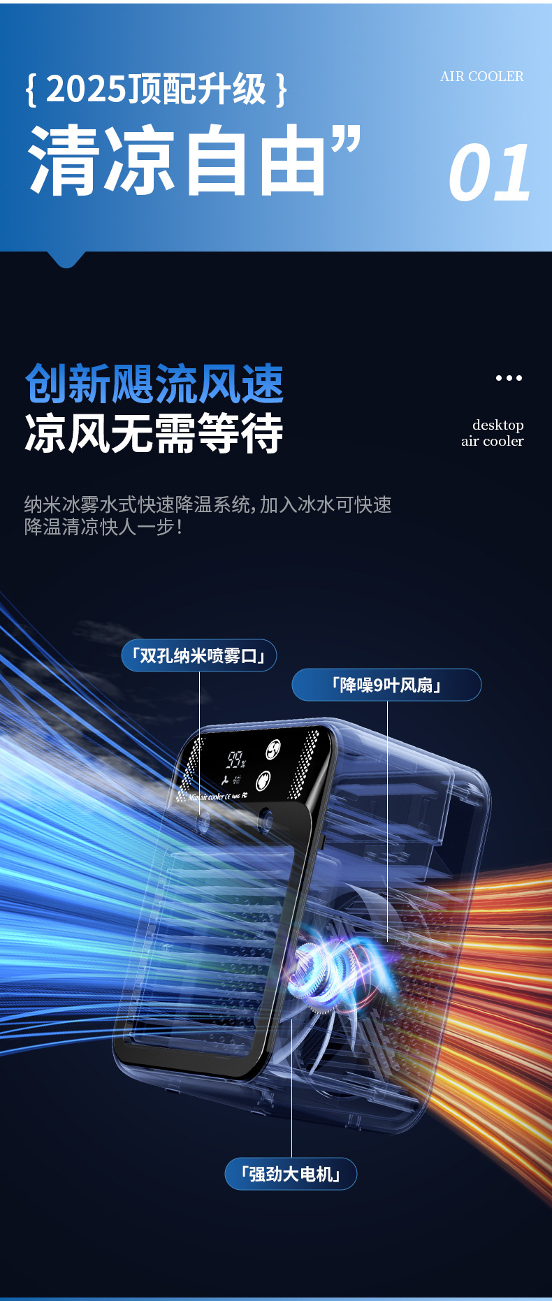 USB喷雾加湿迷你小空调扇桌面水冷风扇宿舍移动电风扇制冷冷风机详情3