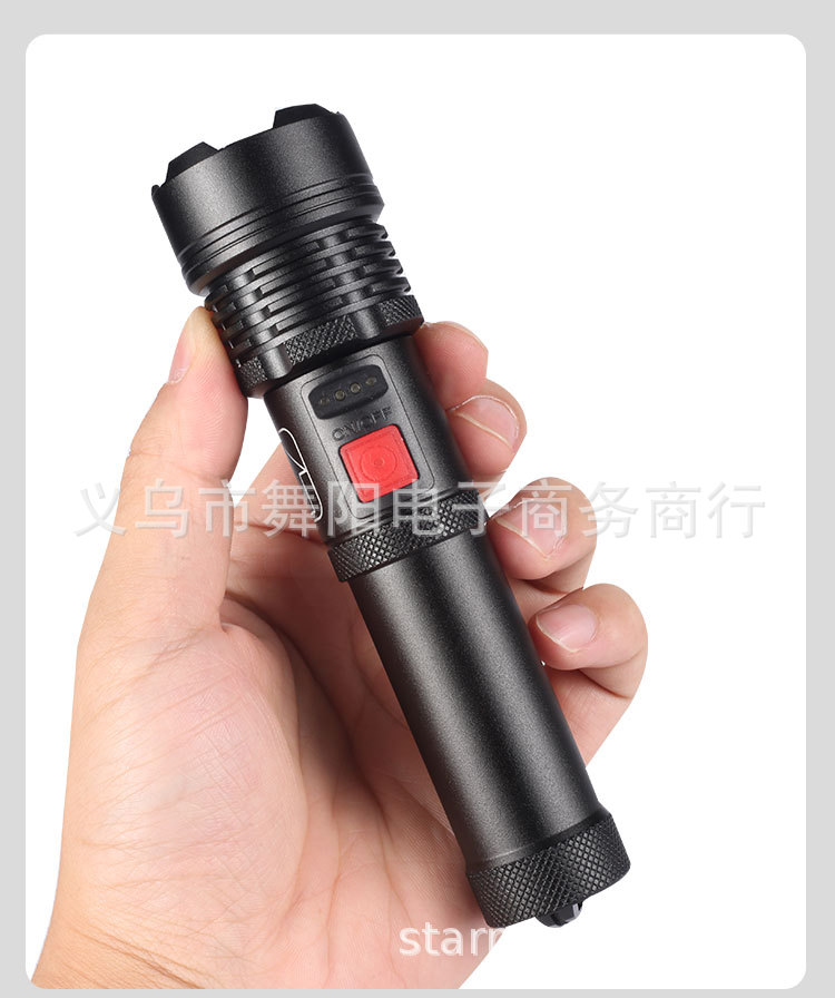 Aluminum alloy zoom P50 high-intensity flashlight, LED telescopic zoom long-range outdoor flashlight, USB charging high-intensity flashlight pic 15