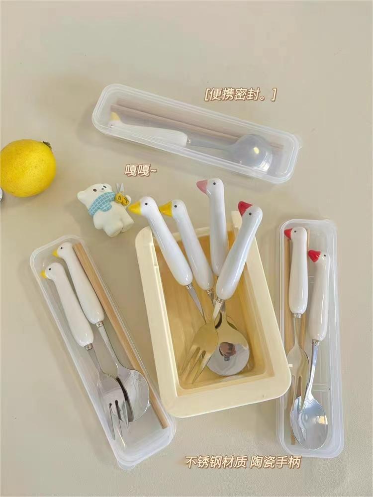 陶瓷不锈钢套装高颜值家用创意可爱筷子勺子叉子餐具便携ins风详情17