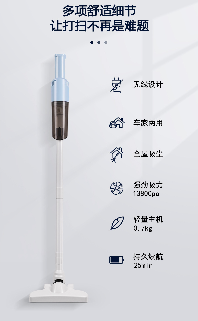 车载吸尘器大功率大吸力无线充电清洁机汽车家用手持推杆式吸尘0774详情3