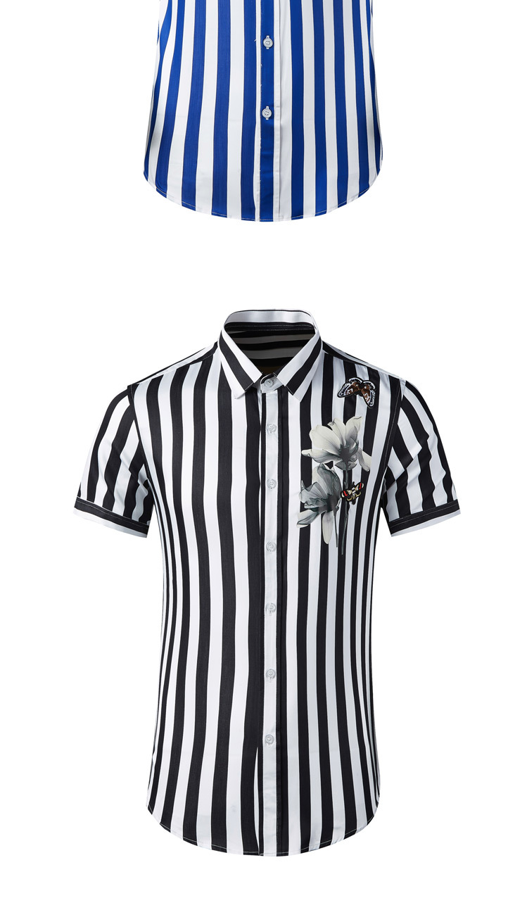 Verano corazón arte manga corta camisa rayas narciso estampado mariposa etiqueta hombre slim top venta directa de fábrica pic 5