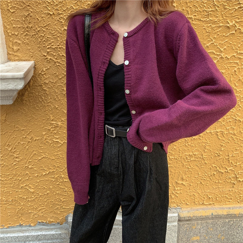 秋冬2021新款韩版宽松百搭毛衣外套女外搭短款针织开衫内搭上衣潮详情13