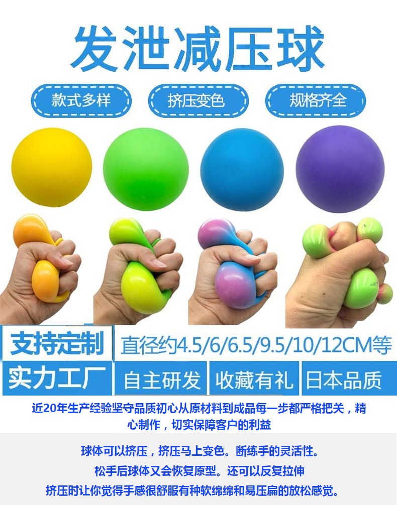 跨镜热卖儿童软胶慢回弹发泄球减压玩具面粉挤压变色捏捏乐解压球详情2