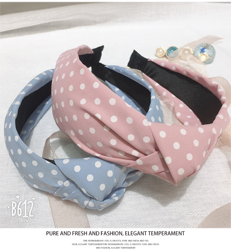 Factory cross-border direct supply of knotted small polka dot hair bands, fashionable and simple headwear, Korean-style girl wide-edge headbands and hair bands pic 8