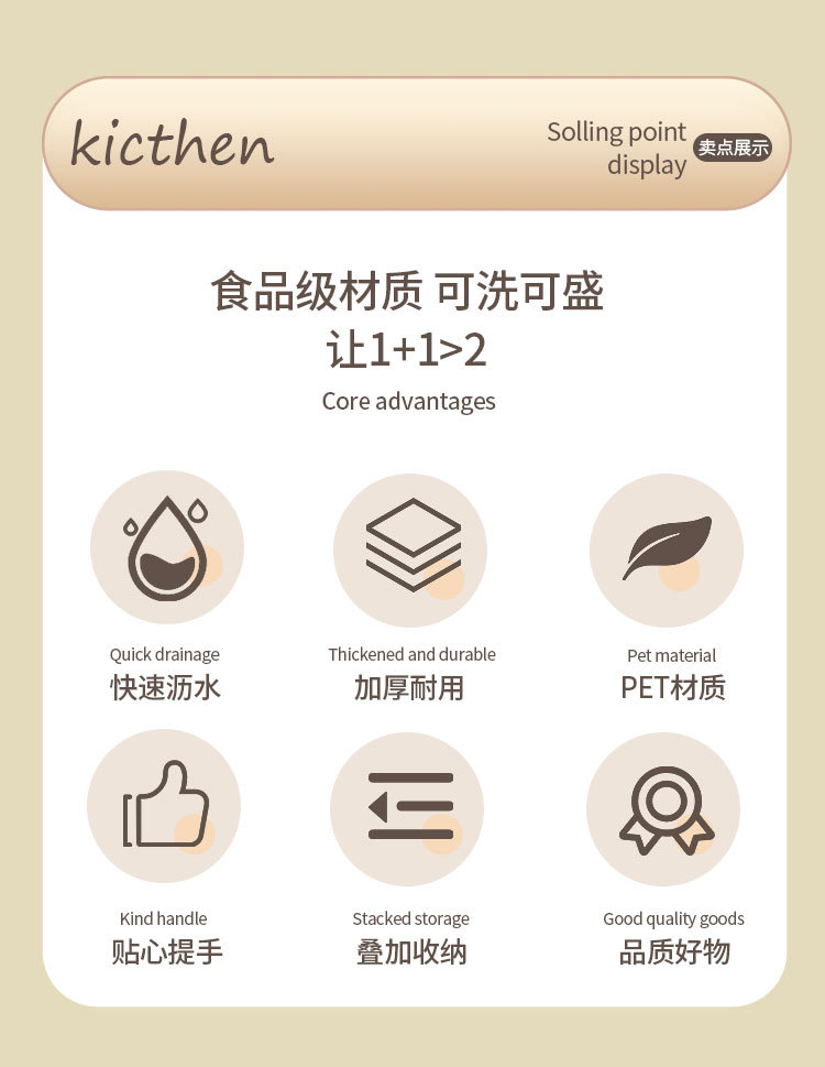 家用加厚耐摔双层蔬果沥水篮客厅洗菜篮子双耳提手塑料厨房洗菜盆详情2