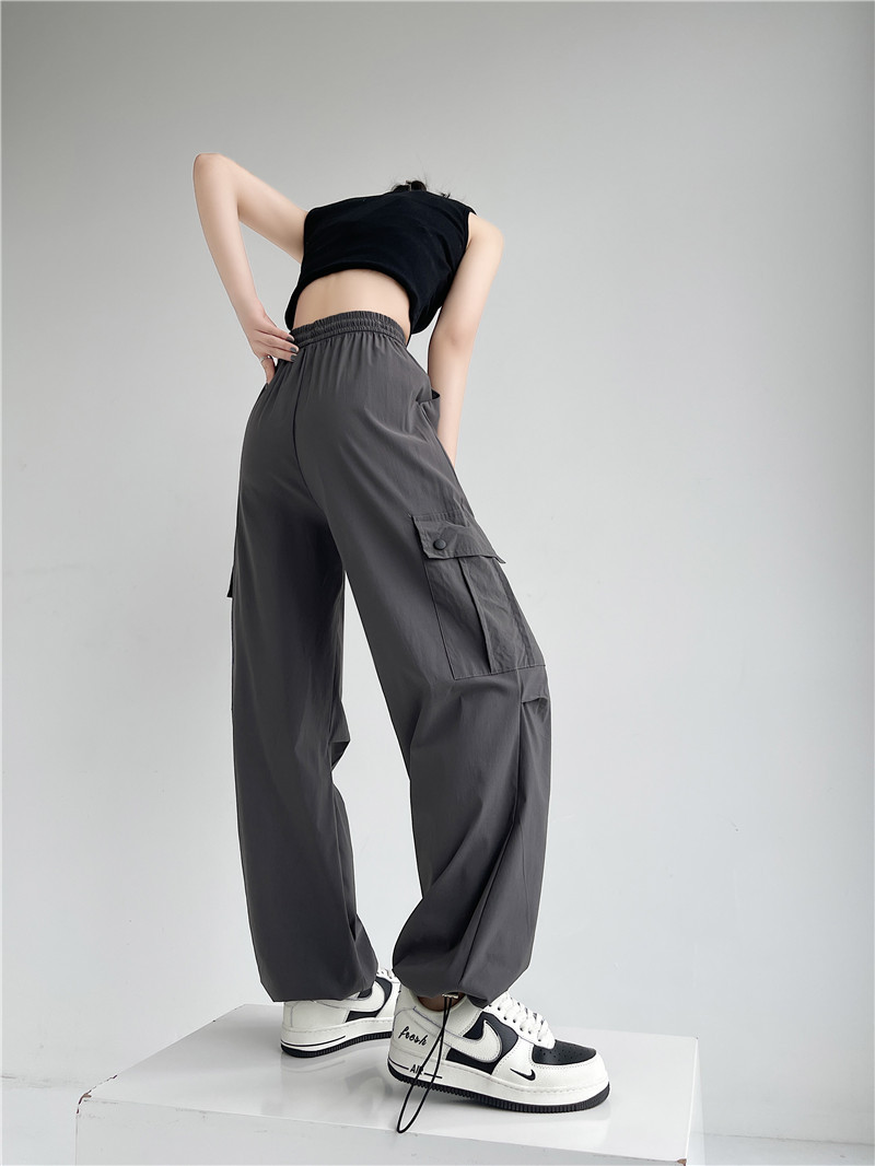 2024抽绳束脚工装休闲裤女春夏薄款设计感褶皱宽松美式长裤子详情11