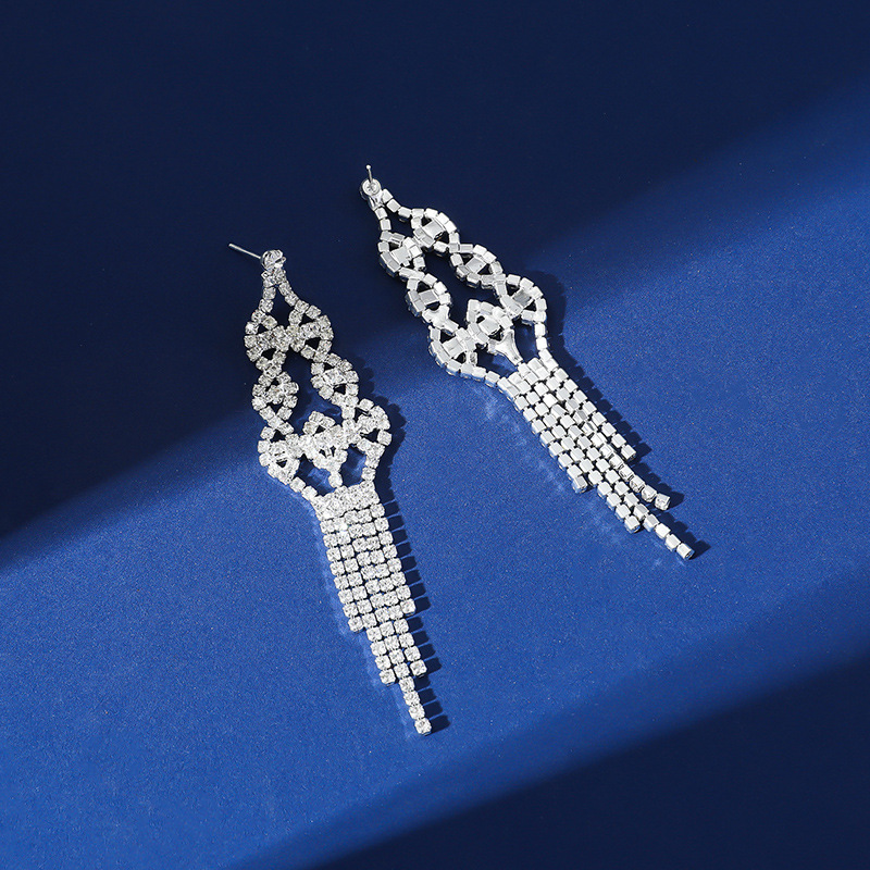 欧美夸张长耳环韩版气质满钻耳环水钻流苏夜店耳饰礼服宴会耳饰品详情14