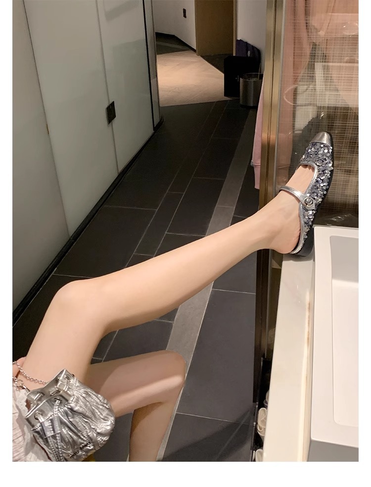 银色玛丽珍鞋亮片芭董舞鞋子真皮女鞋葡萄妈单鞋女2024春款女鞋子详情35