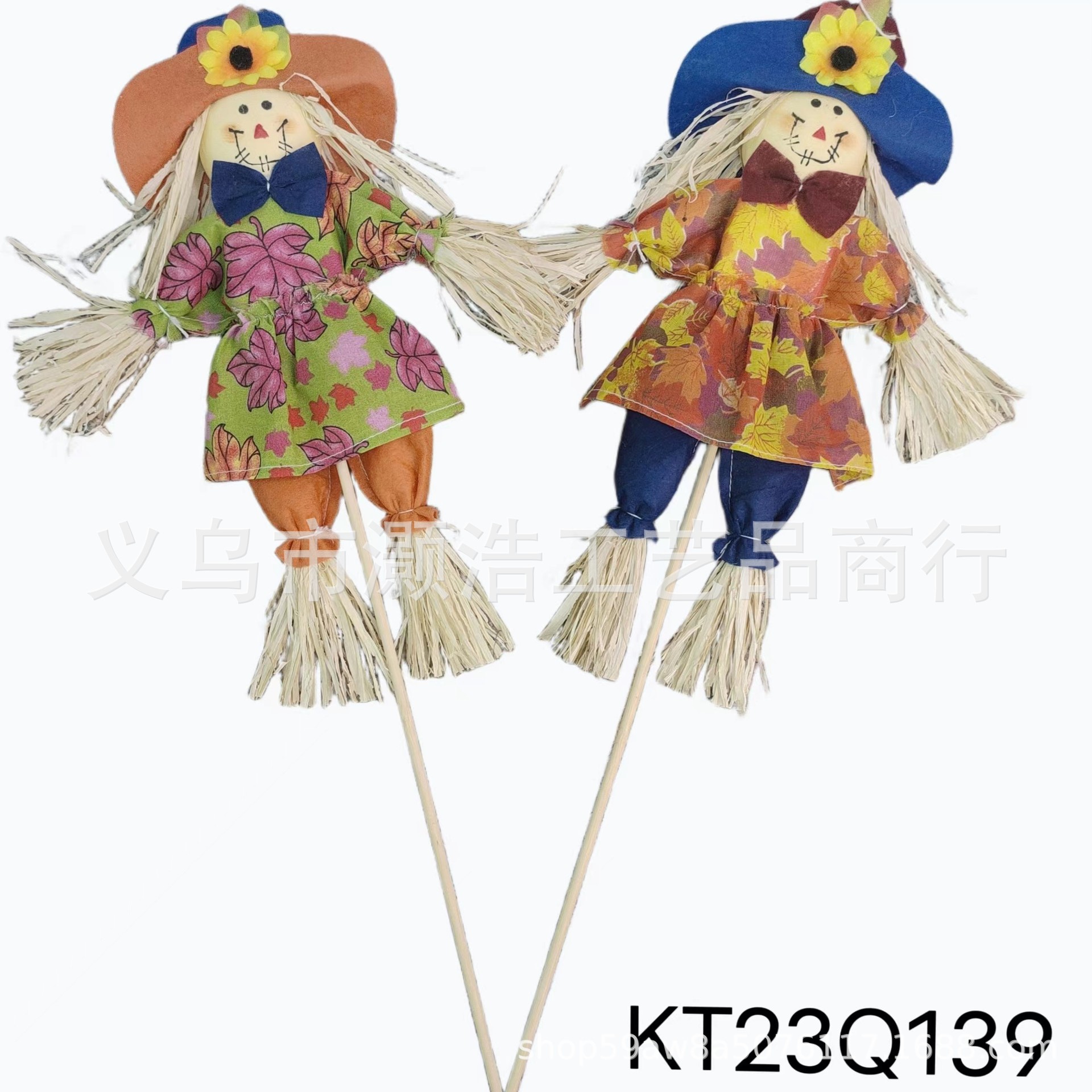 源头厂家供应丰收节稻草人工艺品批发男孩女孩插枝65CM长节日特色详情4