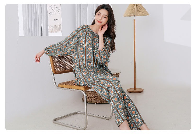 40支棉绸睡衣女士宽松国风灯笼袖高级感人棉长袖长裤家居服套装详情10