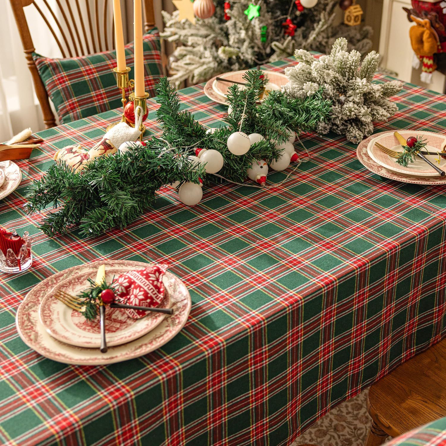 Cross-border Christmas holiday decoration table fabric, retro striped checkered cotton and linen restaurant party cover, Amazon pic 38