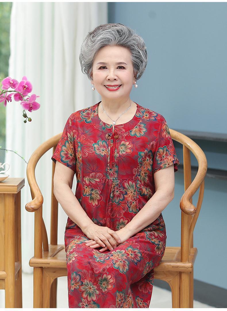 中老年人女装夏天60岁70奶奶大码夏装长裙长款过膝妈妈宽松连衣裙详情1