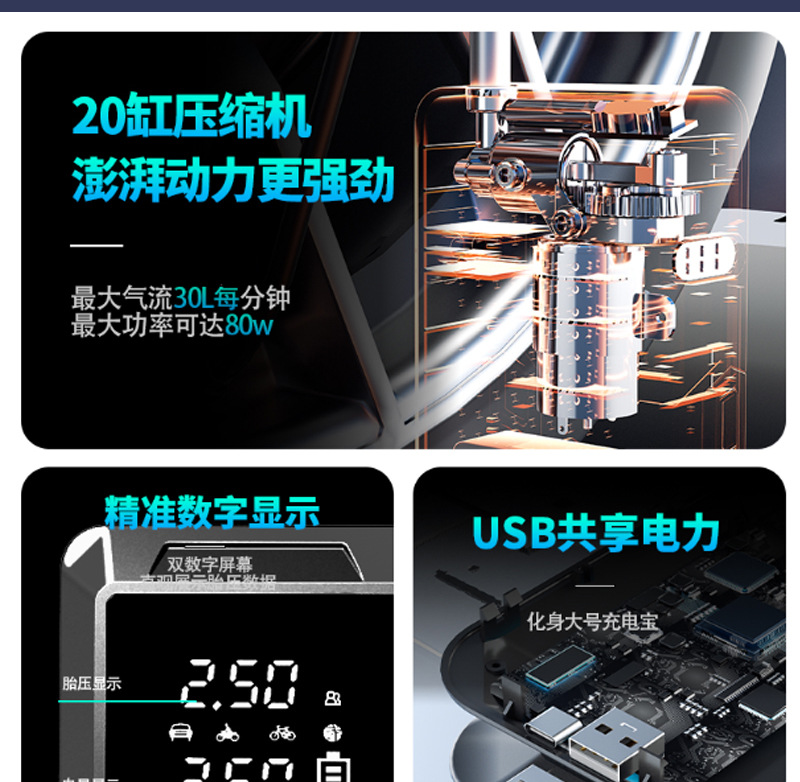 New vehicle-mounted air pump, emergency start power supply all-in-one machine, electric tire pump, battery low power strong start, Bao emergency power supply air pump pic 4