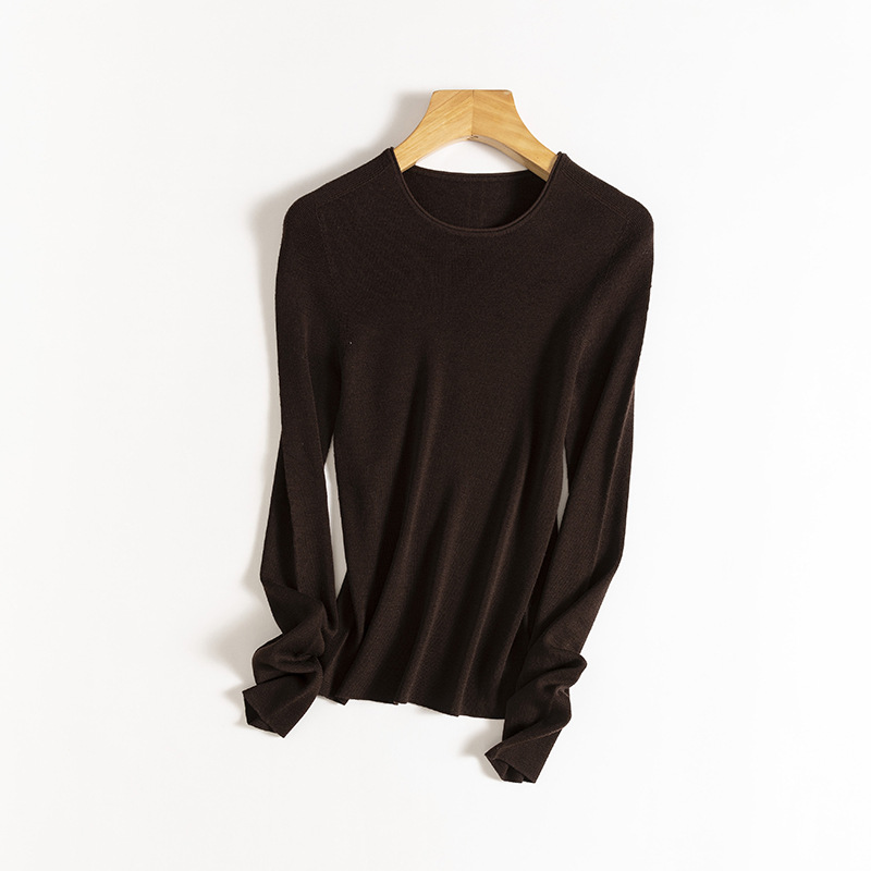 Early autumn machine-washable Yangzi yarn seamless one-piece 18-needle 100. Wool round-neck knitted sweater for women, slimming and shaping top pic 7