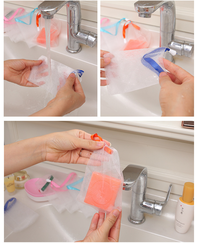 Wholesale of colored ribbon drawstring foaming net, handmade soap foaming net, net bag, foaming foam foaming net, bubble bag pic 6