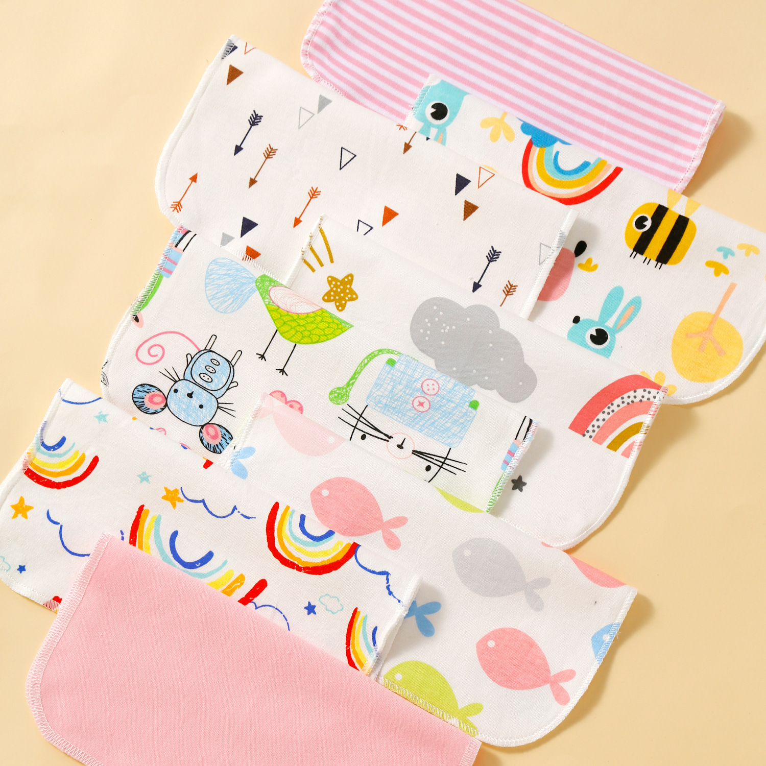 momscare baby square towels/feeding towels and saliva wipes are all packed in 8-piece cotton fabric with fixed patterns pic 17