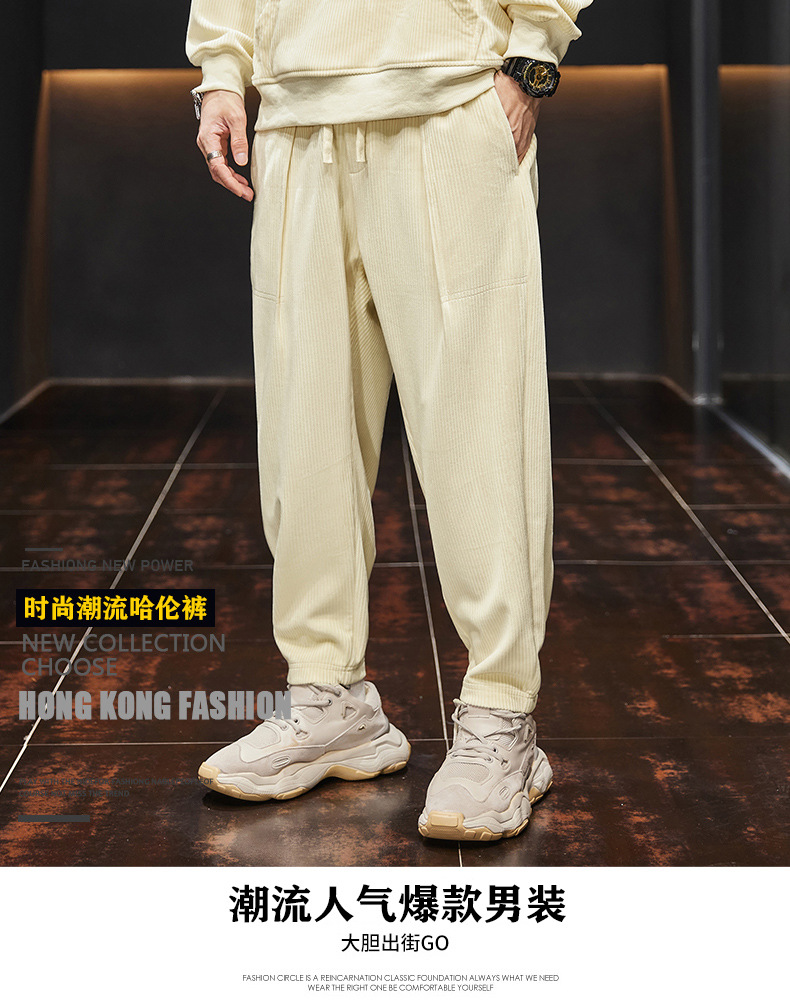 Corduroy casual pants for men, 2022 autumn/Winter new loose trendy brand tight-fitting sport pants, Harem pants with fleece sweatpants for men pic 2