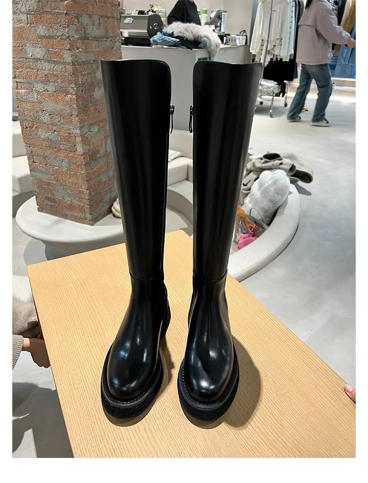 2024秋冬新款厚底小个子长筒靴弹力骑士靴女真皮高筒靴详情29