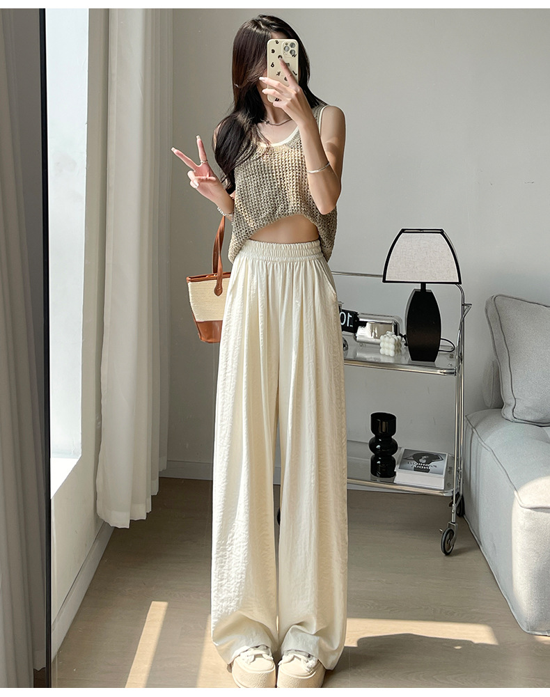 白色奶芙山本阔腿裤女春夏2024新款高腰垂感醋酸小个子慵懒风冰丝详情15