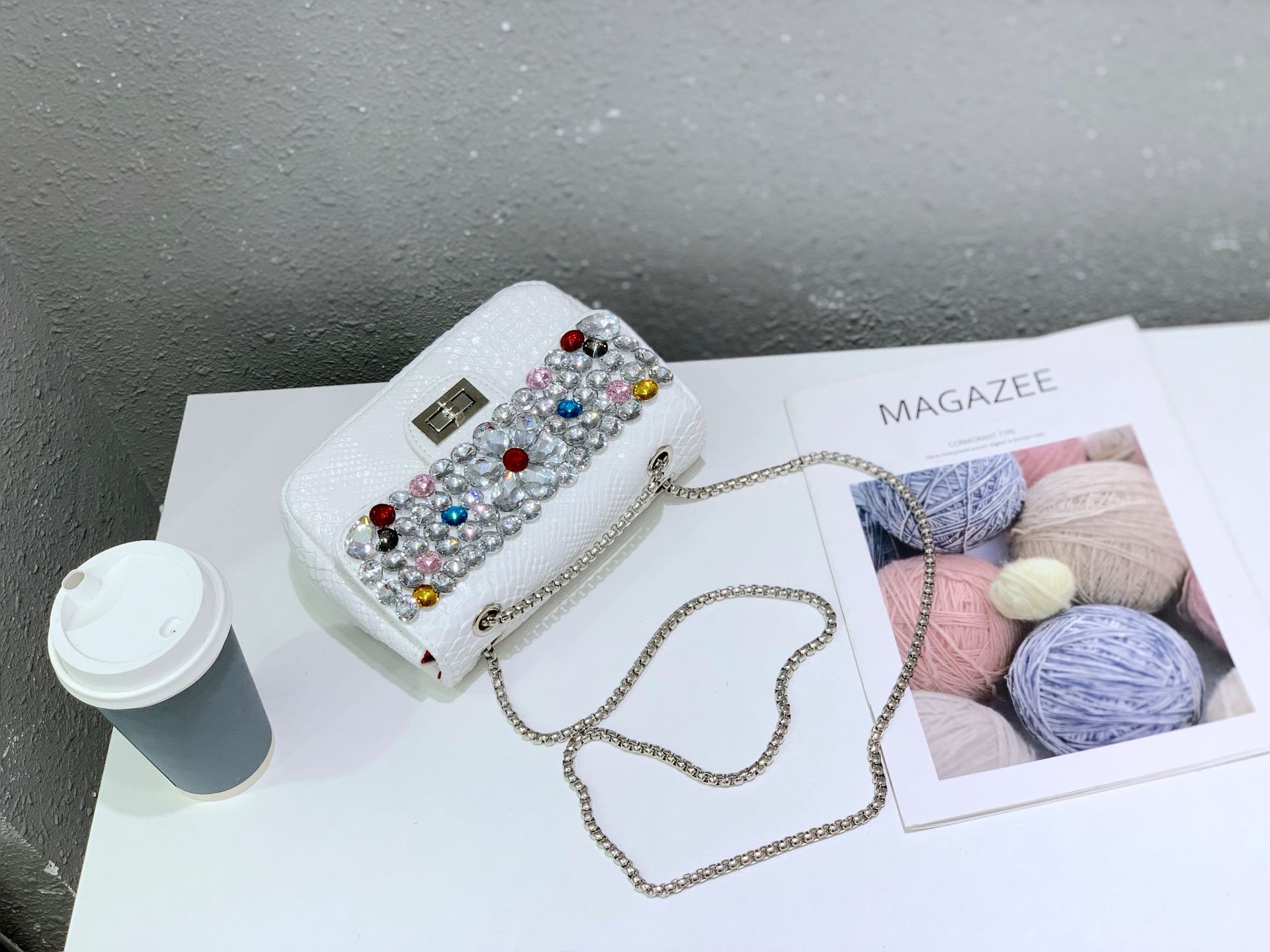 Chanel snake-patterned diamond bag, single-shoulder crossbody bag, crystal gemstone hot mom bag, flower sequined chain bag, water diamond bag pic 27