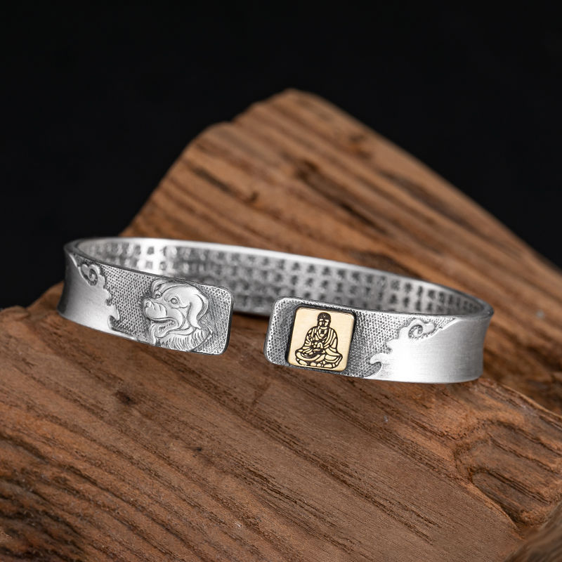 Hot-selling item: Twelve zodiac signs, eight Guardian Deities, zodiac Buddha silver-plated bracelet, aged and retro style, open Thai silver bracelet pic 3