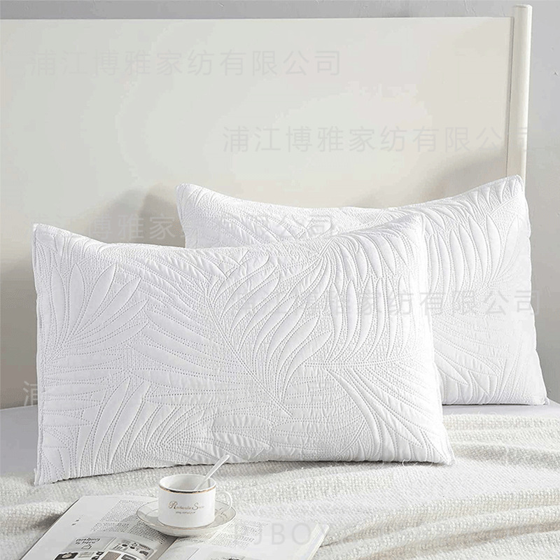 Leaf-shaped hotel universal bed cover jacquard three-piece set, polyester pure white ultrasonic high count and high density bedding pic 10