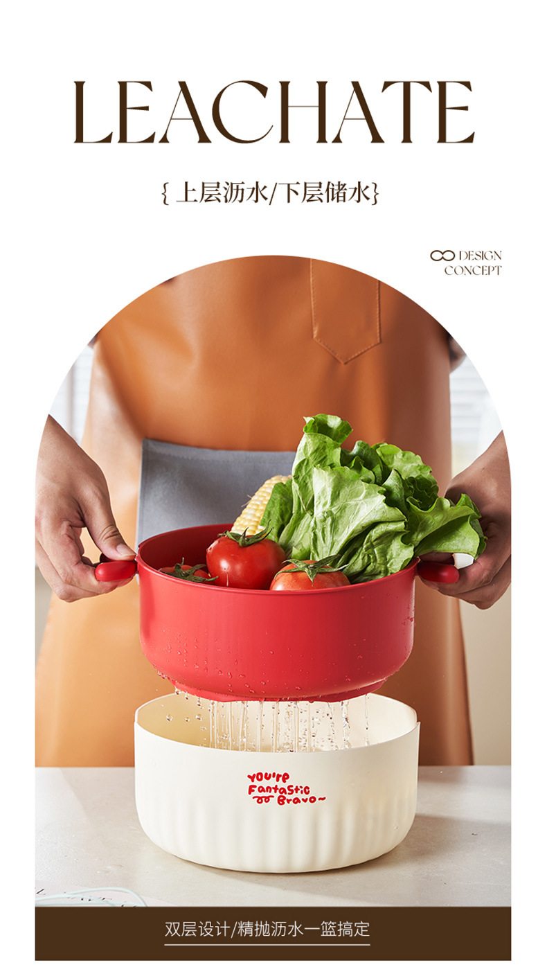 New round double-layer fruit and vegetable basket, household draining basket, kitchen thickened fruit storage, blue washing vegetable basket pic 4