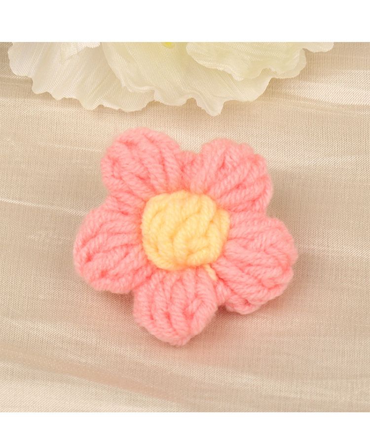 现货手勾针织泡芙花五瓣花DIY毛线花朵发夹胸花装饰服装辅料配件详情22
