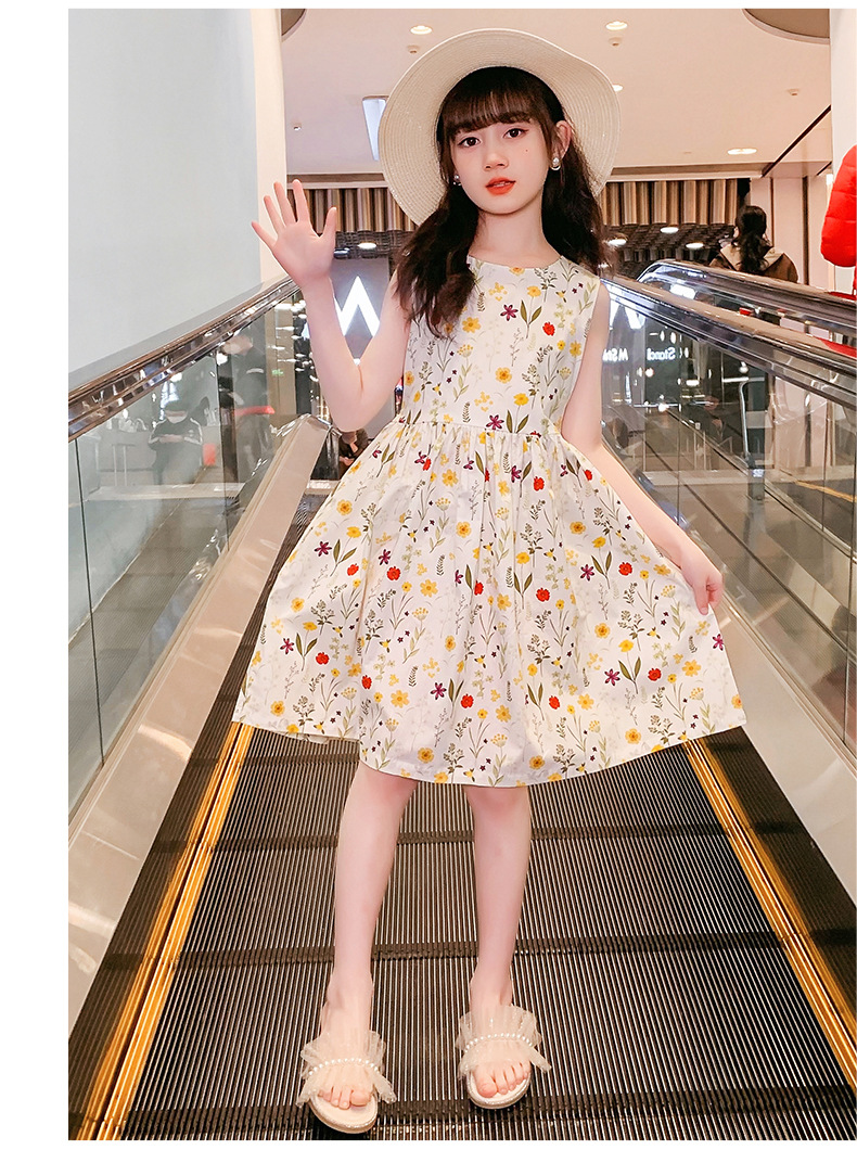 女童夏季全棉连衣裙碎花纯棉公主长裙腰带收腰田园风暑假旅游度假详情13
