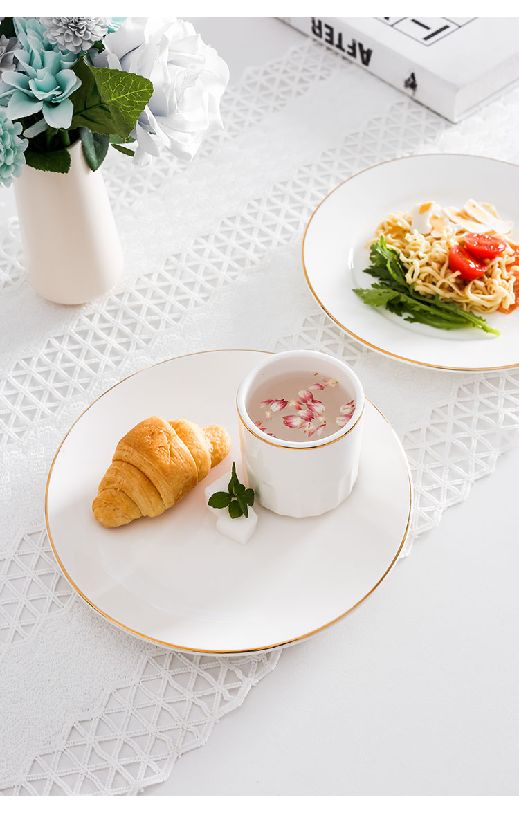 Nordic Golden Border Western dining plates, ceramic steak plates, home round and shallow plate tableware sets, creative plates, bowls and dishes, desserts pic 42