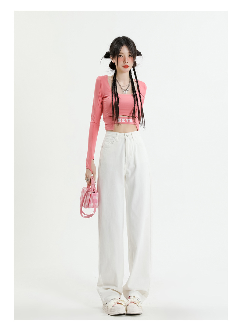 白色牛仔裤女2024年春夏高腰显瘦窄版直筒阔腿裤垂感宽松女拖地裤详情8