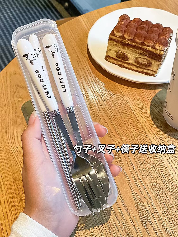 创意卡通不锈钢便携餐具学生可爱餐具旅行餐盒勺子叉子筷子三件套详情9