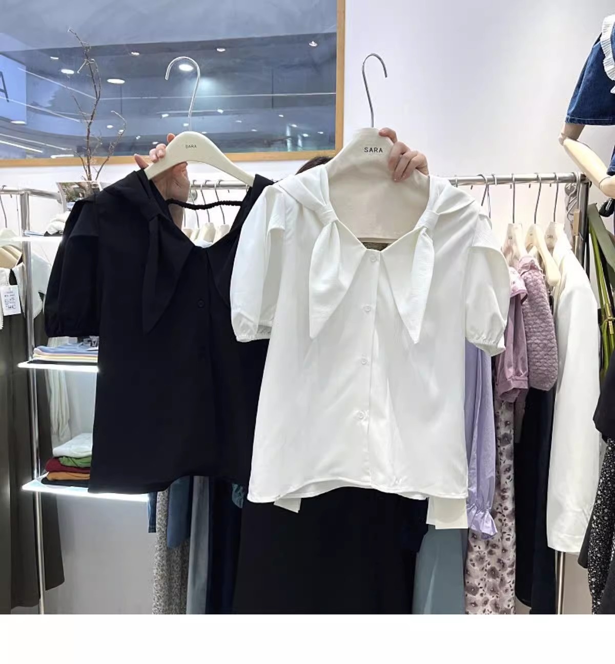 Summer new Korean-style sweet puffed-sleeve single-breasted V-neck school-style short-sleeved shirt for women pic 4