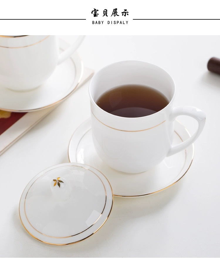 Hotel and guesthouse mugs, office and guest room ceramic pure white tea cups with LIDS, drinking cups printed with logos pic 14