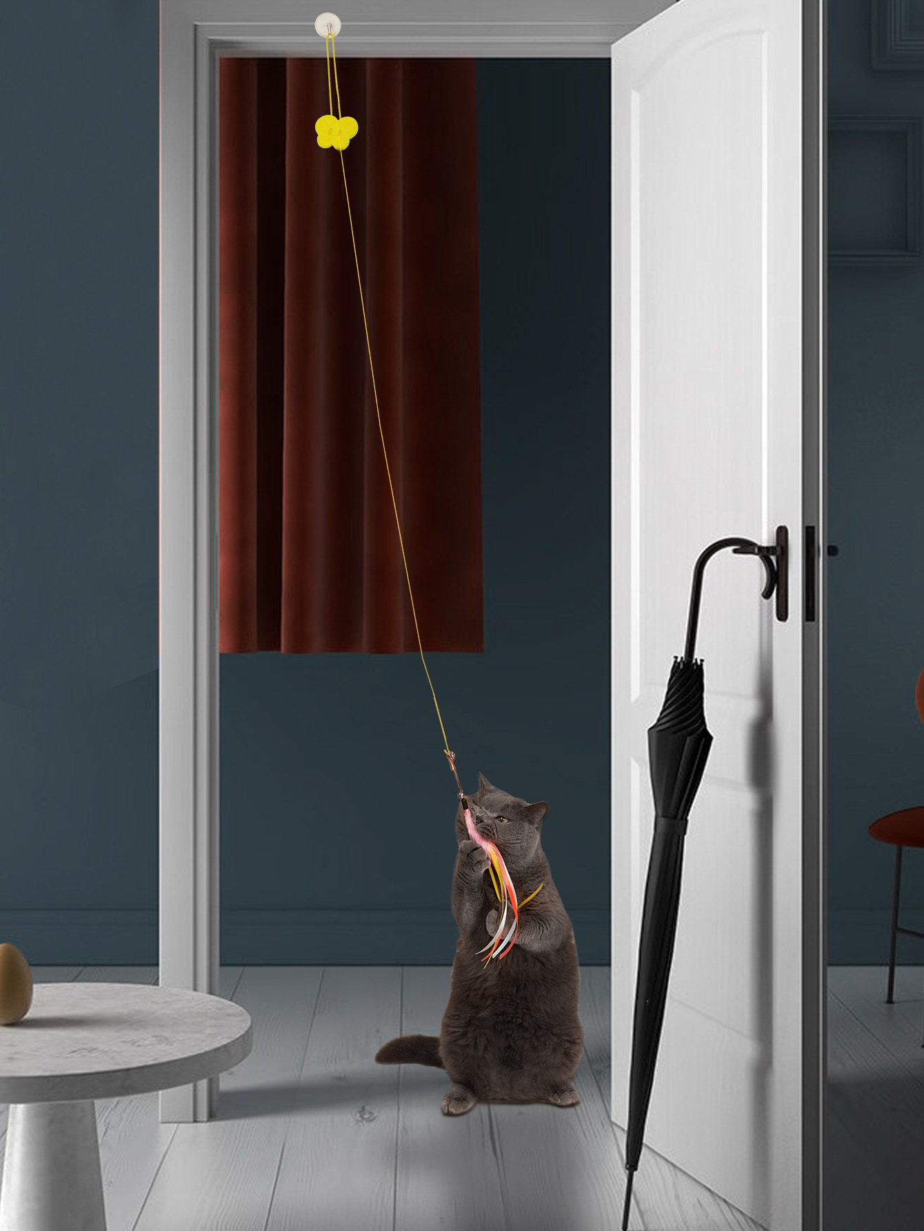 New cat-playing stick, swing, hanging door, cat toy, butterfly with catnip, self-entertainment, hanging, telescopic and adjustable pic 63