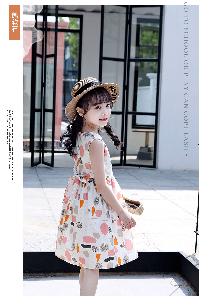 Falda de algodón para niñas 2023 nuevo vestido de verano niño niño medio grande vestido floral de algodón abierto hombro espalda falda de corazón pic 10