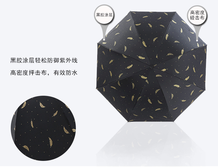 Creative black and white feather umbrella, black rubber sun protection and UV protection umbrella, all-weather and all-weather small black umbrella manufacturer pic 5