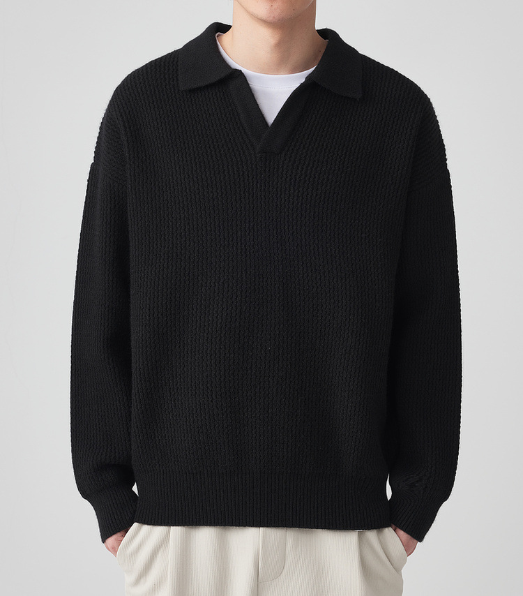 墨麦客开V翻领宽松针织衫男2024冬季款简约纯色休闲男士毛衣20545详情6