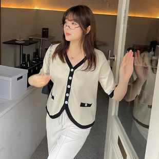 大码女装绣爱心甜美上衣外套2023春新款胖mm长袖针织开衫女21395详情25