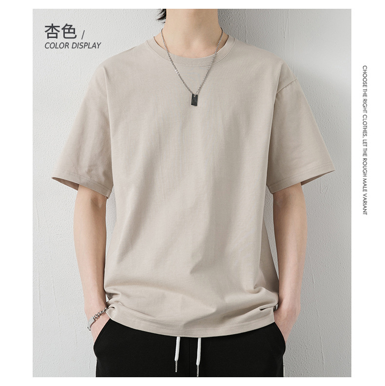短袖t恤男潮牌夏季纯棉男士圆领半袖宽松打底衫男纯色基础款体恤详情17