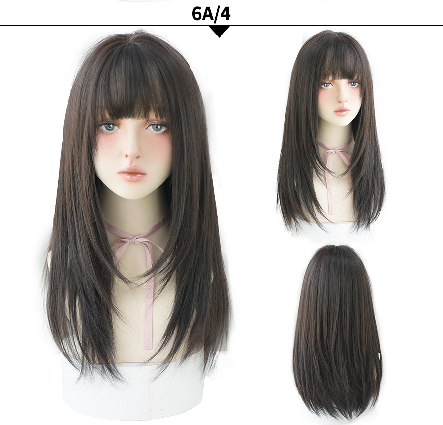 Natural long straight hair, air bangs wig, fluffy and popular online hair wig, 26-inch synthetic wig pic 1