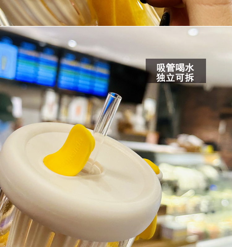 夏季新款高硼硅玻璃杯茶水分离柠檬杯可爱风水杯女生便携吸管杯子详情18
