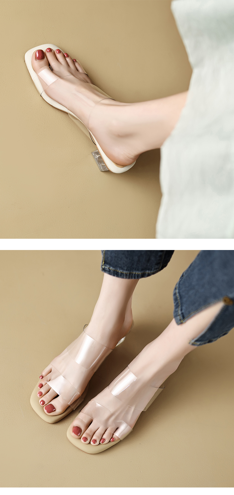 踩屎感~ 透明凉鞋女2024年夏季新款高跟鞋粗跟露趾水晶跟凉拖外穿详情10