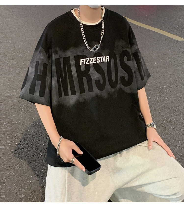 港风短袖t恤男夏季2024新款美式潮牌男生oversize青少年宽松体恤详情5