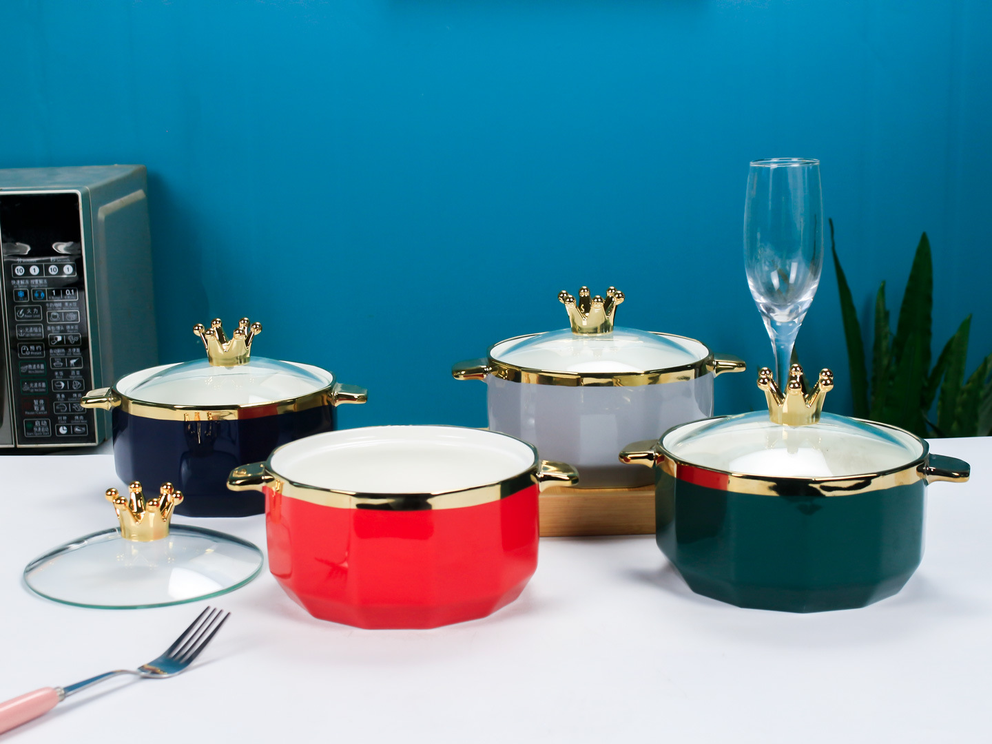 Solid-color ceramic instant noodle soup bowls for student dormitories, large capacity, high appearance level, with LIDS, household soup bowls with handles, wholesale pic 7