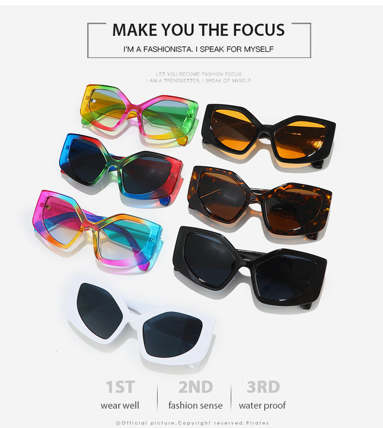 2023跨境新款猫眼太阳镜 欧美亚马逊新品热款个性炫彩彩虹色墨镜详情3